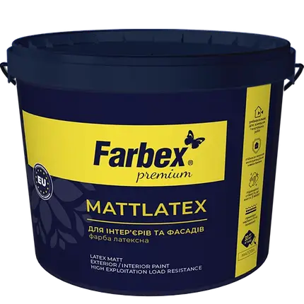 Фарба латексна для зовнішніх та внутрішніх робіт "Mattlatex" Farbex база TR 12 кг, фото 1