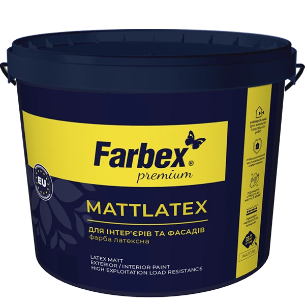 Фарба латексна для зовнішніх та внутрішніх робіт "Mattlatex" Farbex білий (база А) 14 кг