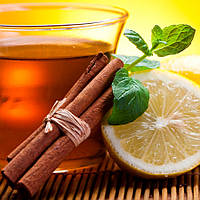 Модульна картина з годинником для кухні «Чашка чаю з лимоном та корицею» Настінний декор для кафе 100х60 см з 4х частин, фото 4