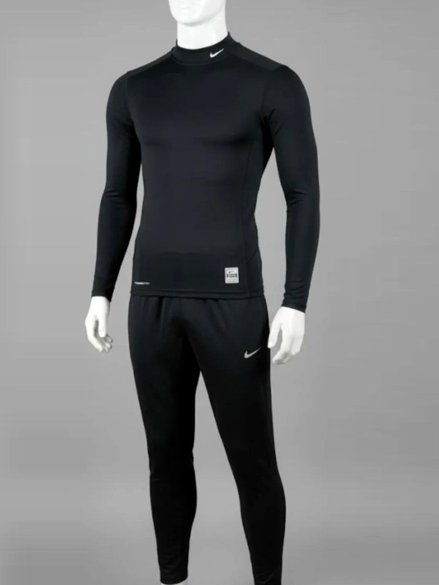 Термобілизна компресійна для тренування, комплект, чорна, фото 1