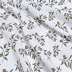 Двошаровий жатий муслін ''Гілочки з оливками'' ширина 135 см