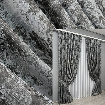 Комплект штор (2шт. 1,5х2,9м.) "Льон Преміум", Туреччина. Колір графітовий з сірим. Код 1838ш 33-0824