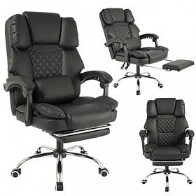 Офісне крісло MASTER PRESTIGE KO42CZ —  підніжка, чорна екошкіра, обертове, регульоване, до 150 кг