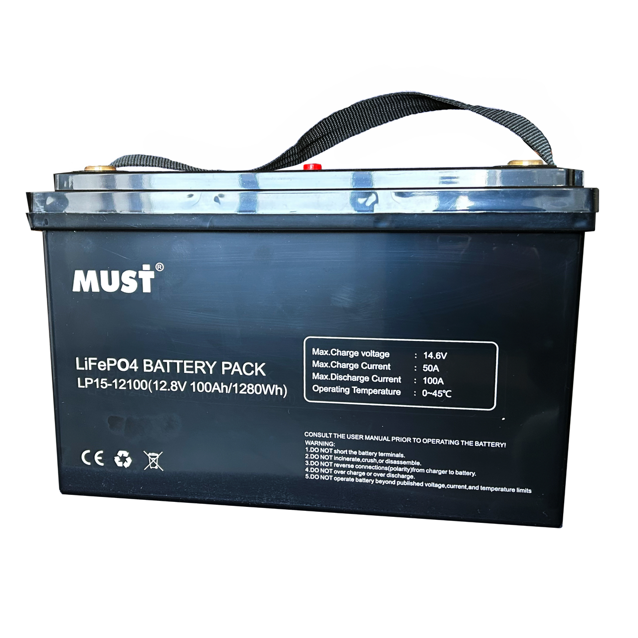 Акумулятор Must LiFePO4 LP1500-12100 12,8В 100Аг 1,28кВт літій залізо фосфатний АКБ 339x185x218 12кг