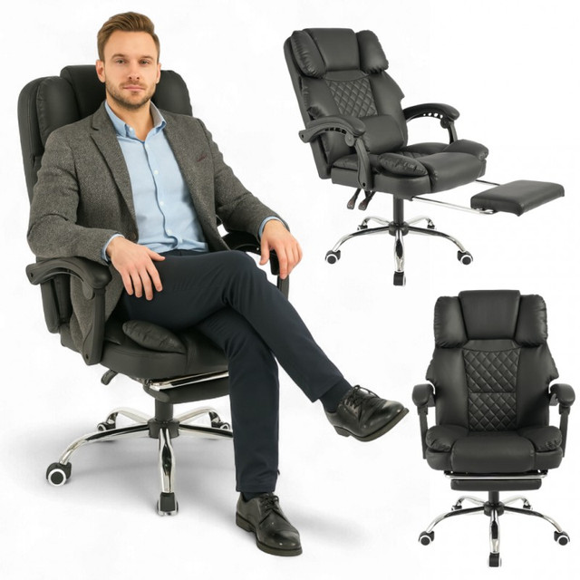 Офісне крісло MASTER PRESTIGE KO42CZ масажер підніжка екошкіра чорна