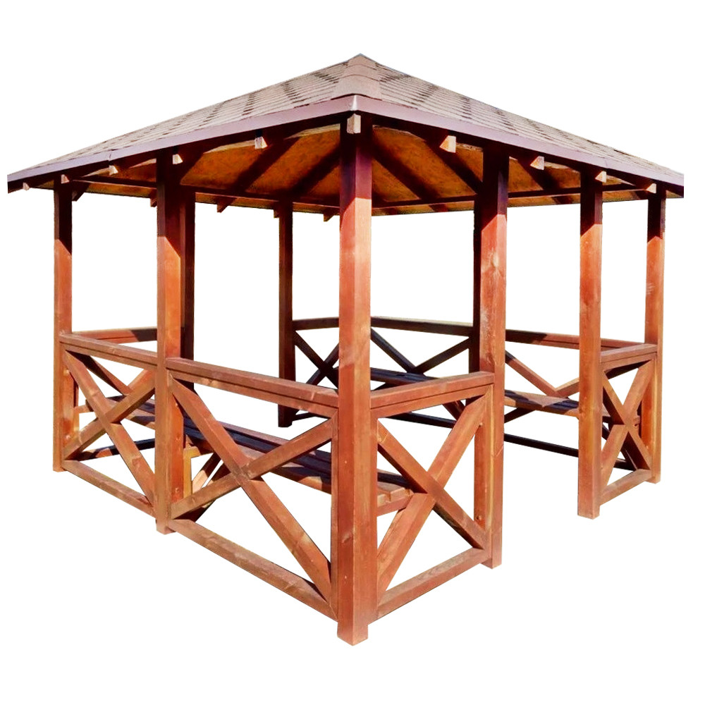Садова дерев'яна альтанка з бруса для дачі,  (на 10-12 осіб) "Квадро" 3х3 м