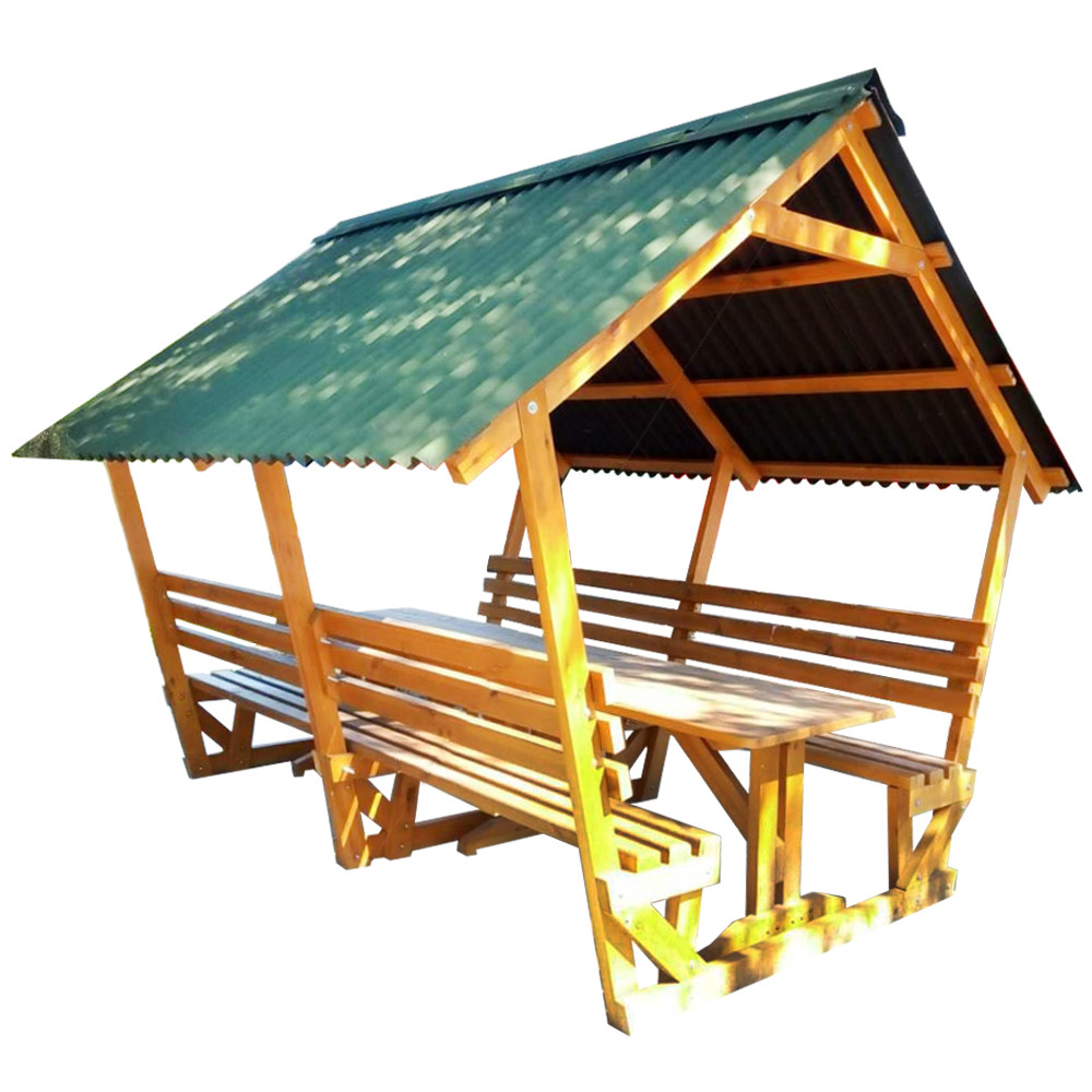 Садова дерев'яна альтанка з бруса для дачі 4м, розбірна (на 16-18 осіб) "Весела компанія"