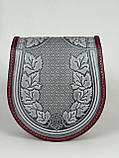 Жіноча шкіряна сумка ручної роботи з тисненим орнаментом «Калина» сіро-бордова сумка з натуральної шкіри, 20*21*8 см, фото 10