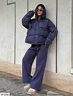 Костюм-трійка жіночий зимовий прогулянковий теплий спортивний костюм із курткою на синтепоні оверсайз