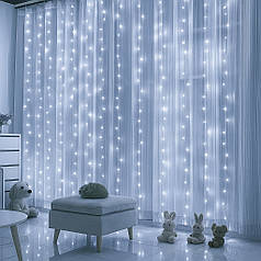 Світлодіодна гірлянда-штора «Краплі роси» 2×3 м, холодне біле світло