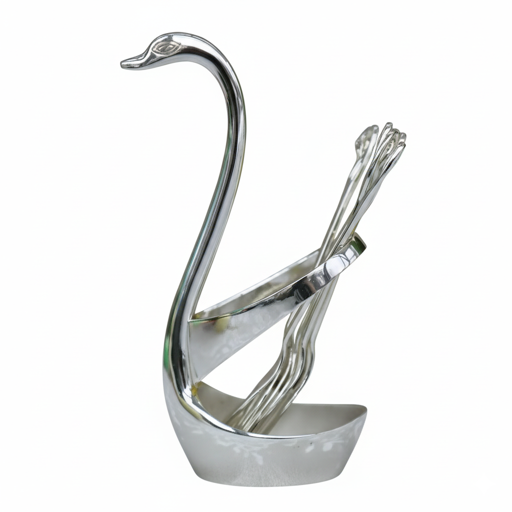 Набір десертних виделок Swan Silver Sakura 6 шт з підставкою, фото 1