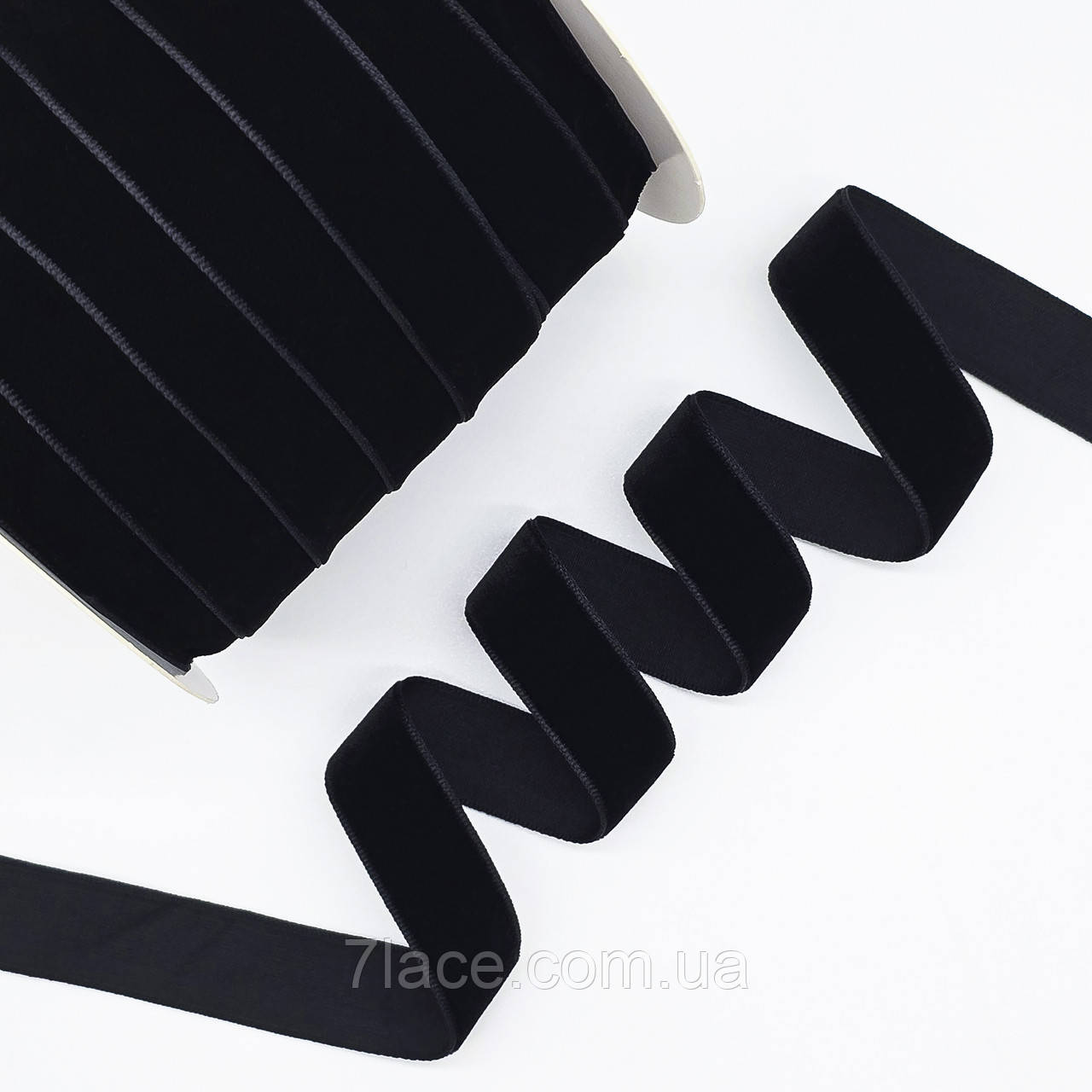 Оксамитова (велюрова) стрічка / колір чорний #03 / ширина 2 см / у бобіні 45 метрів, фото 1