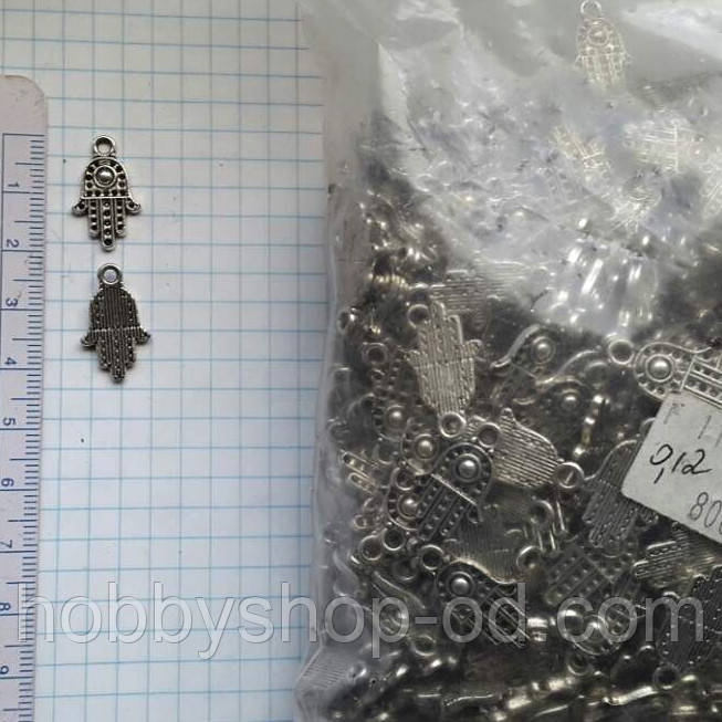 Метал. підвіска "Хамса (рука Фатіми) срібло, 800 шт. в уп., фото 1