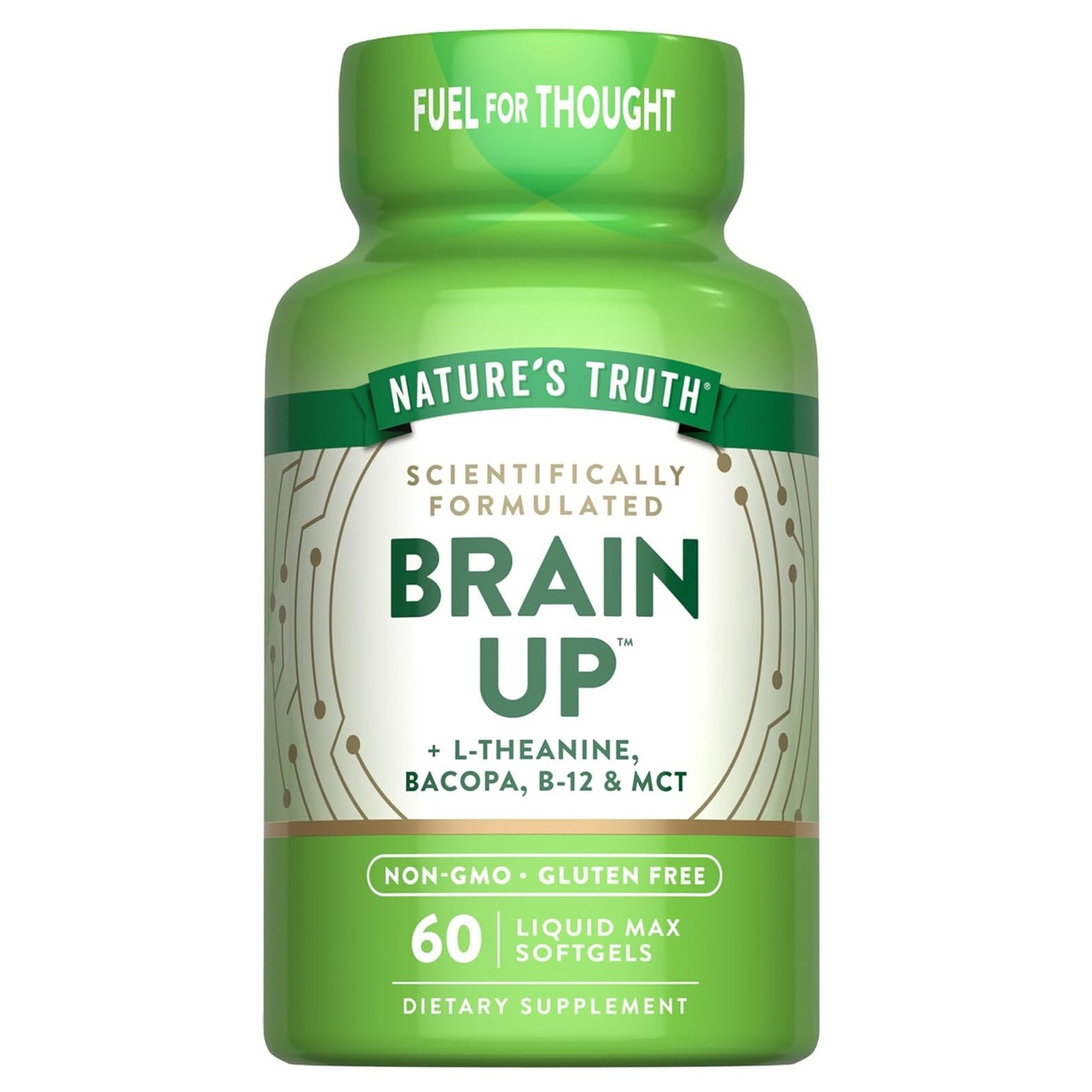 Для мозку Nature's Truth Brain UP with L-Theanine, Bacopa, B-12, MCT, 60 рідких капсул, фото 1