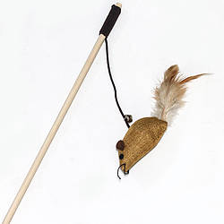 Ручна іграшка-вудка для котів із дзвіночком і пір’ям "Мишка" FR-Mice
