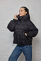 Куртка жіноча зимова замок капюшон манжет стійка XL чорна