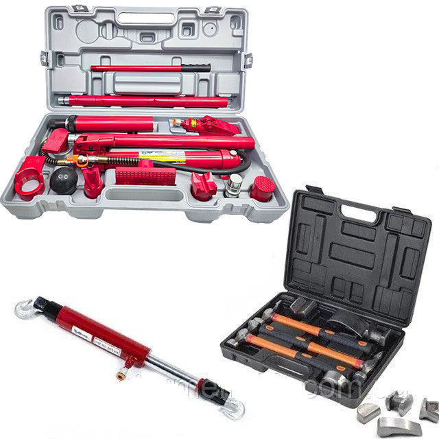 Набір інструмента 3в1 (комплект розтяжок гідравлічних 10т + стяжка гідравлічна рухомий гак 10т + молоткі 7 од) Profline 97060-203