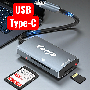 Кардридер Vanja USB Type C SD/Micro SD адаптер для карт пам'яті Thunderbolt 3 сумісний з MacBook Pro/Air iPad Pro Galaxy SDXC SDHC