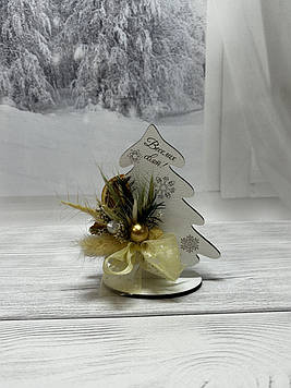 Настільна ялинка з новорічним декором. Ялинка декоративна з сухоцвітами. Корпоративний сувенір Різдво та Новий рік