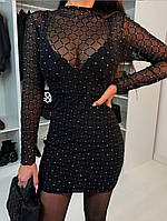 Женственное приталенное короткое платье с блестками в размере 42-44, 46-48