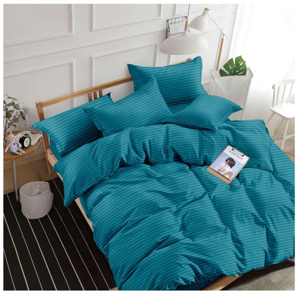 Євро постіль сатин однотонна в смужку, постільна білизна Євро розміру 200х220 святкова Бірюзовий, фото 1