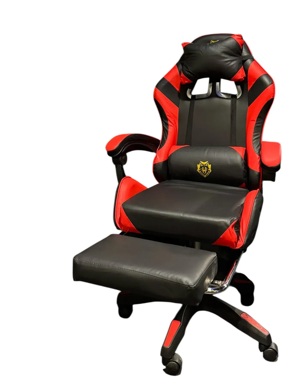 Геймерське крісло Primaveo з ергономічними подушками та висувною підставкою для ніг ігрове для дому Чорний/Червоний