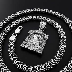 Срібний ланцюжок чоловічий товстий Рамзес з ладанкою Святий Миколай. Срібна підвіска з молитвою та ланцюжок срібло 55 см