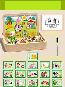 Дерев’яна магнітна дошка C 75301 “Тварини”, магнітні елементи, маркер пиши-витирай, в коробці