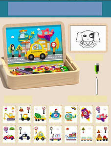 Дерев’яна магнітна дошка C 75302 “Транспорт”, магнітні елементи, маркер пиши-витирай, в коробці