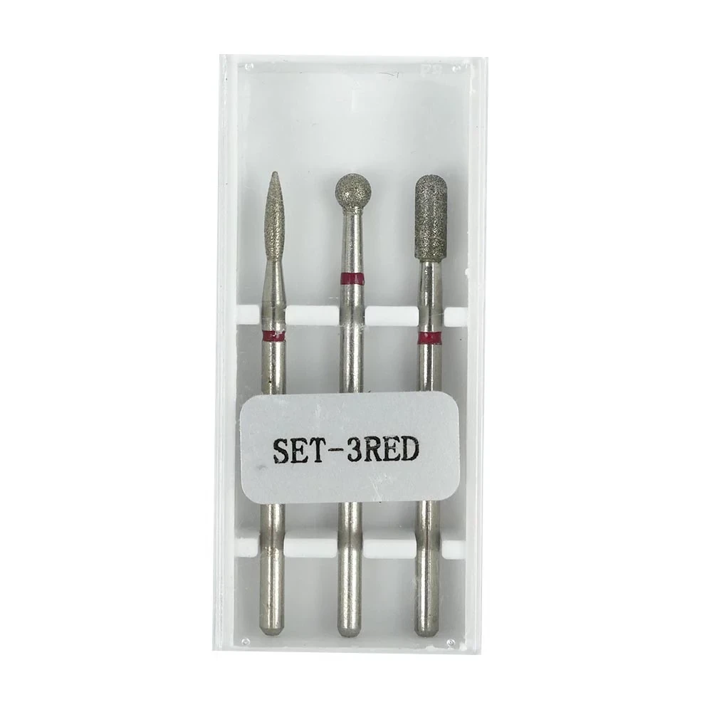 Набір червоних алмазних фрез для тонкої кутикули 3 шт, фото 1