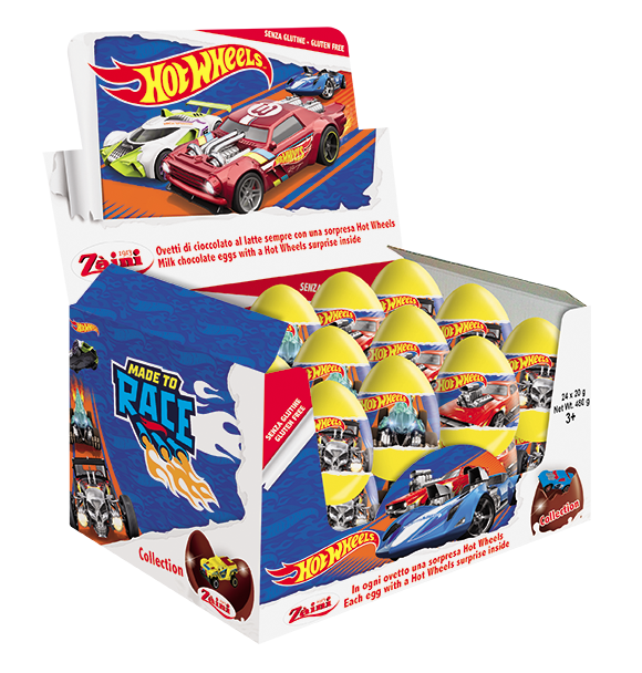 Яйця з молочного шоколаду з сюрпризом Hot Wheels 20г*24шт ТМ Zaini Італія, фото 1