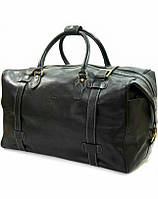Дорожная кожаная сумка для поездок на молнии стильная с двумя ручками вместительная черная
