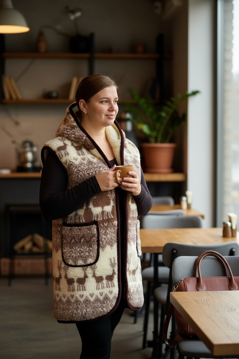 501 Безрукавка подовжена на овчині з капюшоном, фото 1