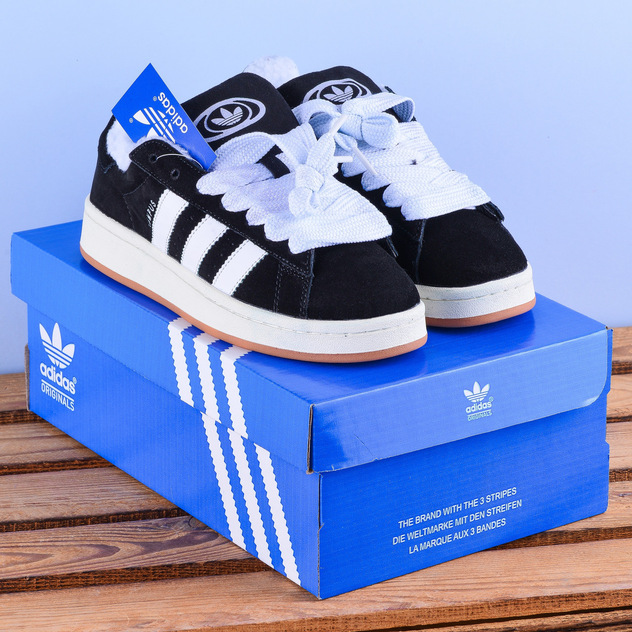 Зимові з хутром Adidas Campus Кросівки чорні, фото 1