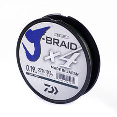 Шнур Daiwa J-Braid X4E 270m Dark Green 10.2kg 0,19mm #2.0 (12741-119)