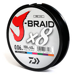 Шнур Daiwa J-Braid X8 150m Multi Color 4.0kg 0.06mm #0.6 (12755-006)