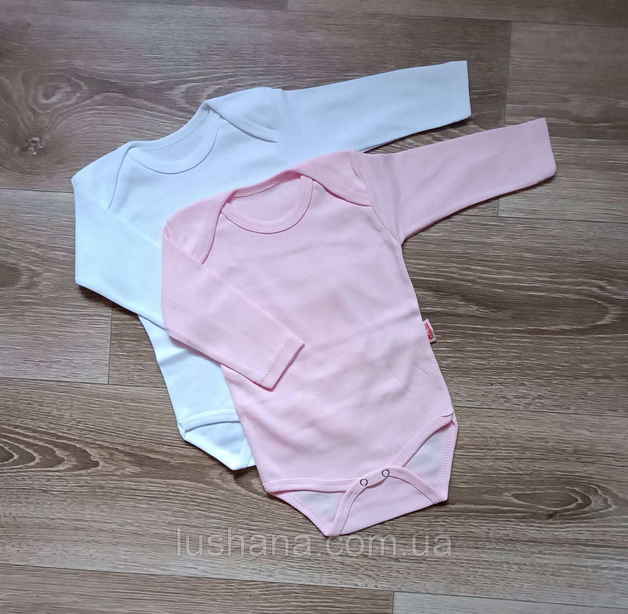 Боді на дівчинку / набір 2 шт. / довгий рукав / р.68, 3-6 місяців / рожевий + білий, фото 1