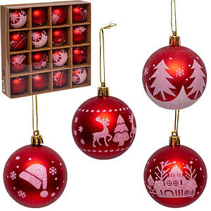 Набір куль новорічних 16 шт., D6 см, червоний (6279-11)