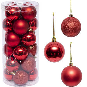 Набір куль новорічних 24 шт., D6 см, червоний (ZWH6CM)