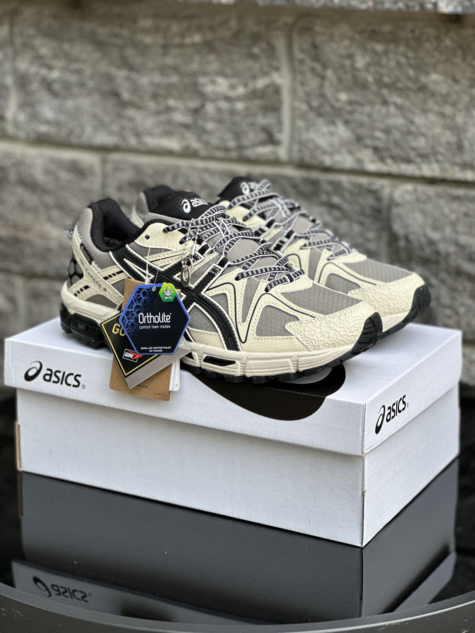Термо Asics Gel Kahana 8 Beige Black Gore-Tex Асікс Кахана 8 бежеві горе тех шкіра єврозима утеплені
