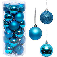Набір новорічних куль 24 шт., D6 см, бірюзовий (ZWH6CM)
