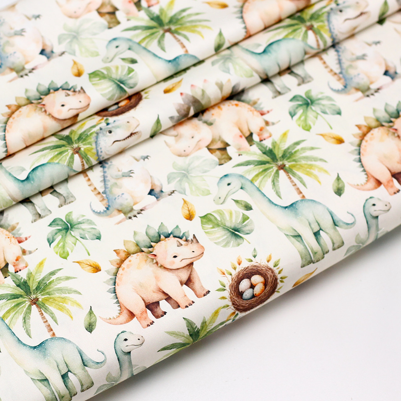 Сатин digital "Діно " в пальмах з гніздами, айворі тло No SKD-160-082, фото 1