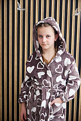 ХАЛАТ МАХРОВИЙ для дівчинки МОККО В БІЛІ СЕРЦЯ 4-14 РОКІВ ТОМІКО 1150