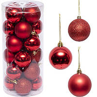 Набір куль новорічних 24 шт., D6 см, червоний (ZWH6CM)