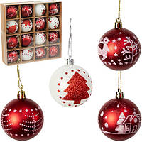 Набір куль новорічних 16 шт., D6 см, біло-червоний (6279-11).