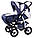 Коляска Adamex YOUNG синій льон-біла шкіра плетіння, фото 2