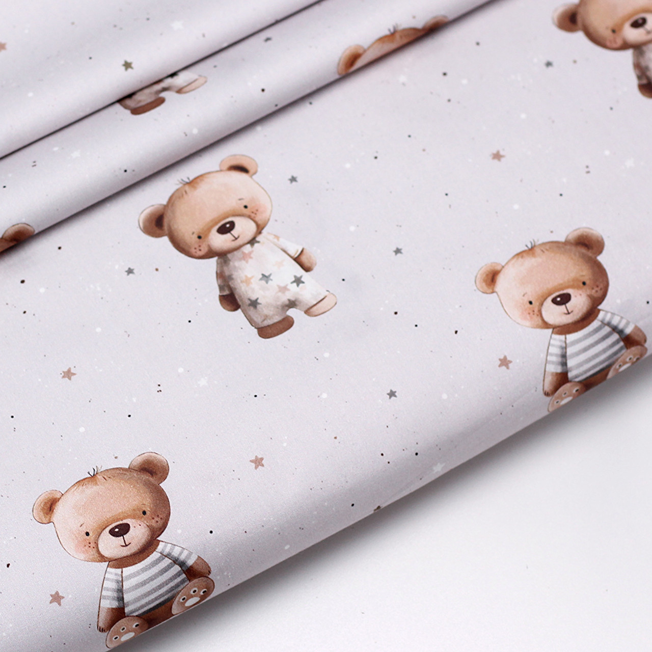 Сатин digital "Тедді " з зірочками на світло-сірому тлі No SKD-160-083b, фото 1