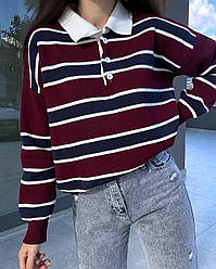 Базовий жіночий светр у смужку із коміром поло Ssmk2288