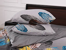 Євро максі набір постільної білизни сірого кольору з принтом пір'я 200*220 з Бязі Gold , №151610АВ Черешенька™, фото 3