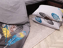 Євро максі набір постільної білизни сірого кольору з принтом пір'я 200*220 з Бязі Gold , №151610АВ Черешенька™, фото 4